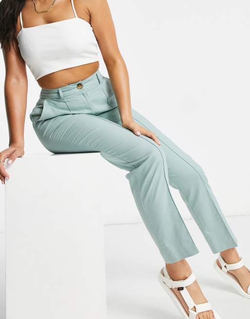 ASOS DESIGN Hourglass linen cigarette pants in green