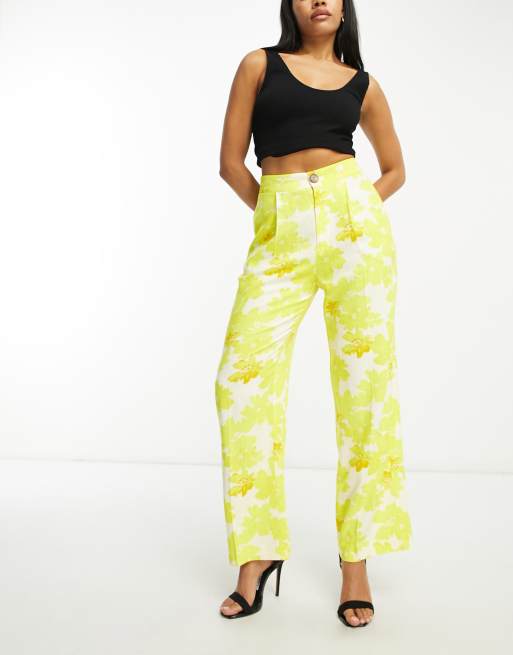 ASOS DESIGN Hourglass linen oversized floral printed relaxed suit pants in  yellow