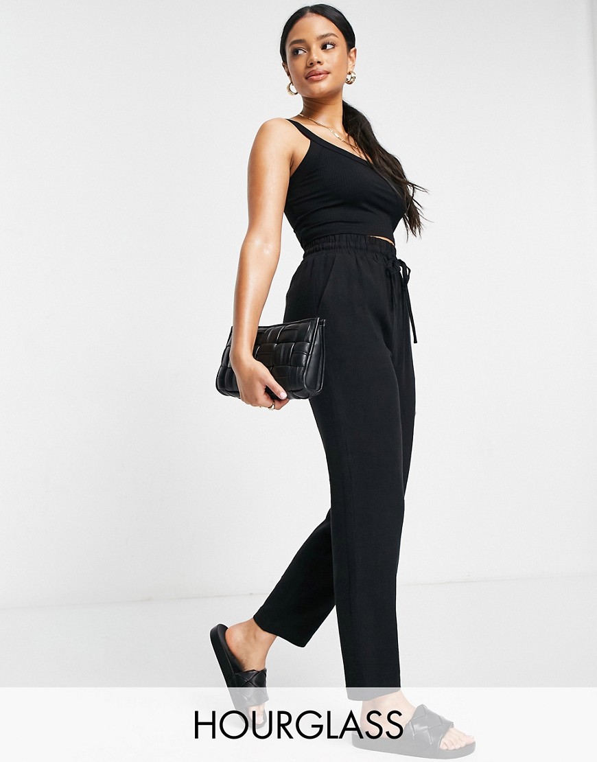 ASOS DESIGN Hourglass linen relaxed tapered pants in black