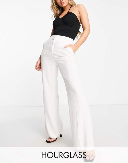 ASOS DESIGN Hourglass linen wide leg relaxed flare pants in white