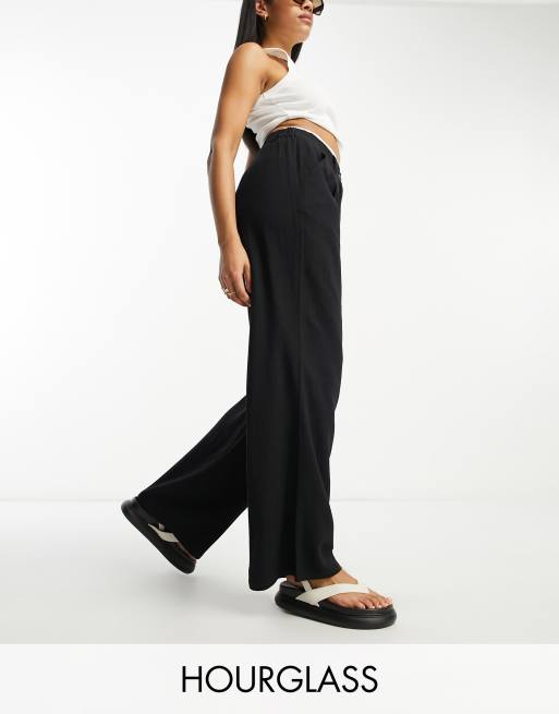 ASOS DESIGN Hourglass – Lniane spodnie dad w czarnym kolorze