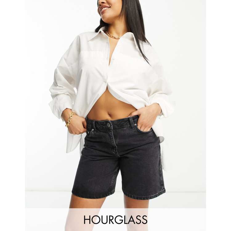 ASOS DESIGN Hourglass low rise baggy boyfriend shorts with washed black