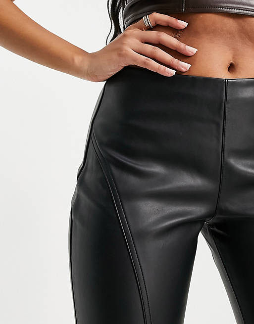  Hourglass low rise leather look seamed flare trouser in black 