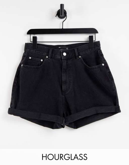 ASOS DESIGN Hourglass - Løstsiddende denimshorts med høj talje i forvasket sort