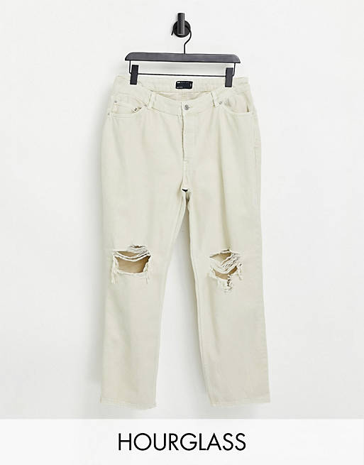 Women Hourglass mid rise '90's' straight leg jeans in putty with rips 