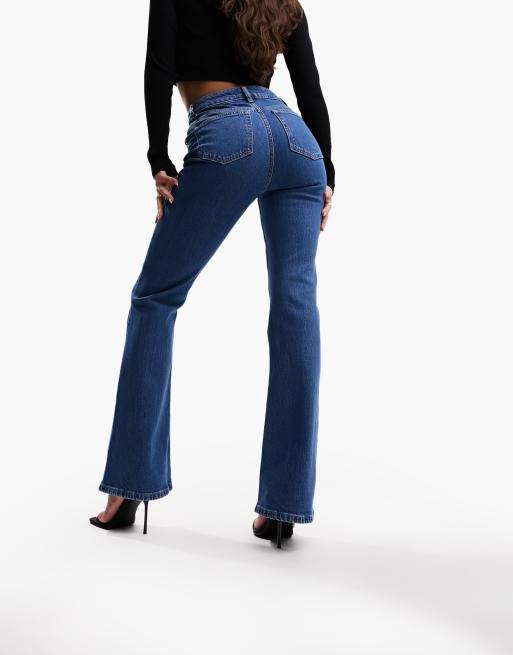 ASOS DESIGN Hourglass mid rise flare jeans in mid blue, 2 of 5
