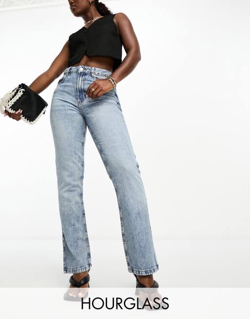 ASOS DESIGN Hourglass mid rise straight jean in mid blue with split