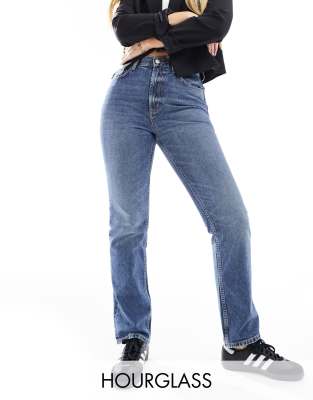 Hourglass mid rise straight jeans in mid blue