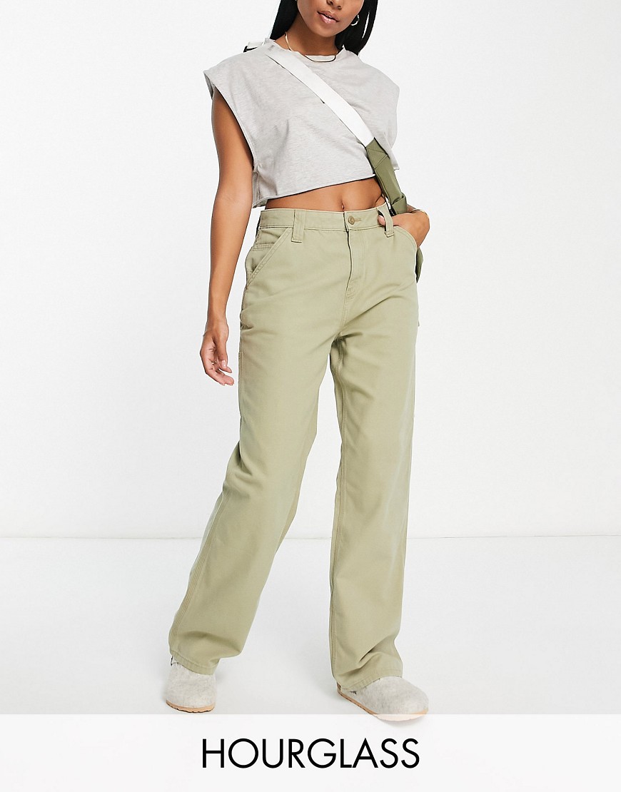 Asos Design Hourglass Minimal Cargo Pants In Khaki With Contrast Stitching-green