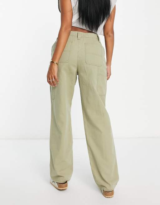 ASOS DESIGN Hourglass oversized cargo pants with multi pocket and tie waist  in khaki