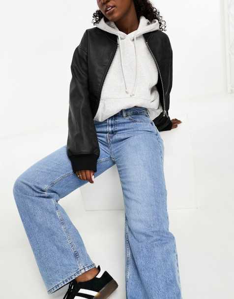 ASOS DESIGN Hourglass wide leg dad jeans in mid blue