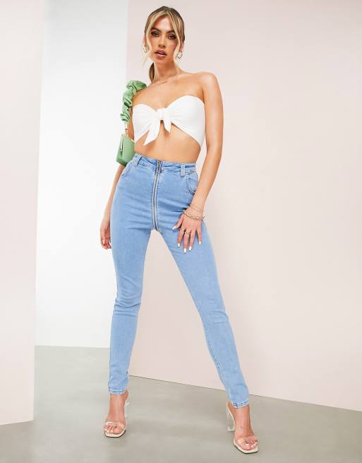 ASOS DESIGN Hourglass – Niebieskie obcisłe jeansy z długim zamkiem, 2 z 4