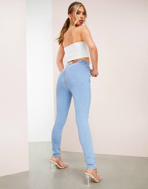 ASOS DESIGN Hourglass – Niebieskie obcisłe jeansy z długim zamkiem, 3 z 4