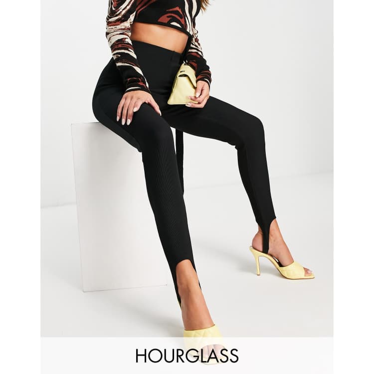 ASOS DESIGN Hourglass ottoman rib stirrup legging in black