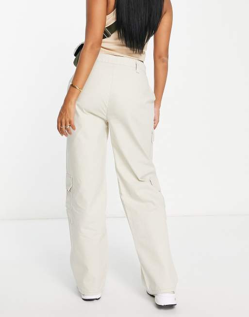 ASOS DESIGN parachute cargo pants in white