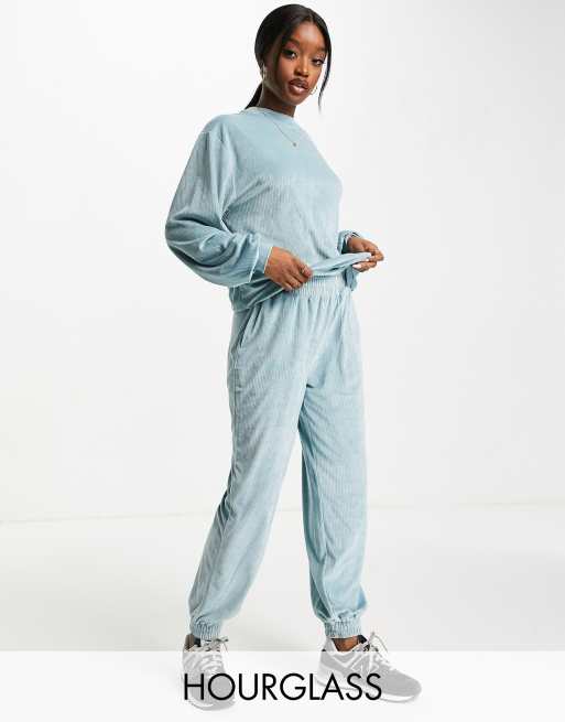 ASOS DESIGN Hourglass - Oversized ruimvallend trainingspak / joggingbroek van corduroy in algenblauw