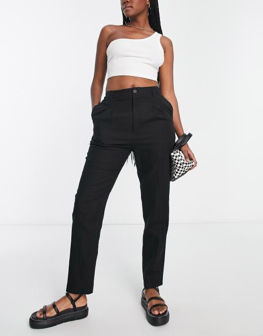 ASOS DESIGN Hourglass - Pantalon fuselé à taille haute en lin - Noir