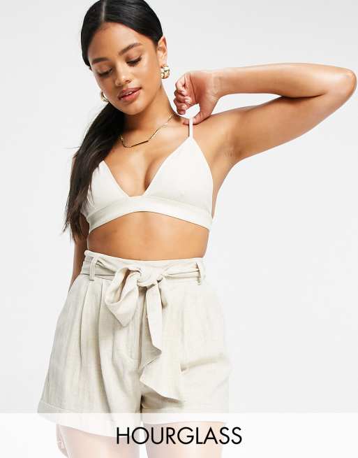 ASOS DESIGN Hourglass - Pantaloncini da abito in lino allacciati in vita colore neutro