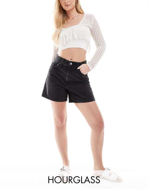 ASOS DESIGN Hourglass - Pantaloncini dad fit in denim nero slavato - view 1