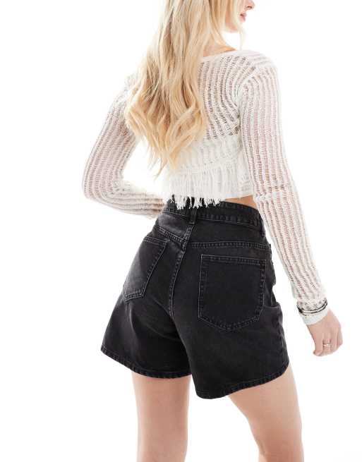 ASOS DESIGN Hourglass - Pantaloncini dad fit in denim nero slavato, 3 di 5