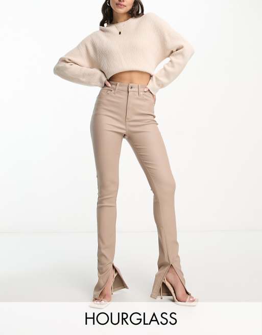 ASOS DESIGN Hourglass - Pantaloni skinny a zampa super elasticizzati con spacco sul fondo beige spalmato