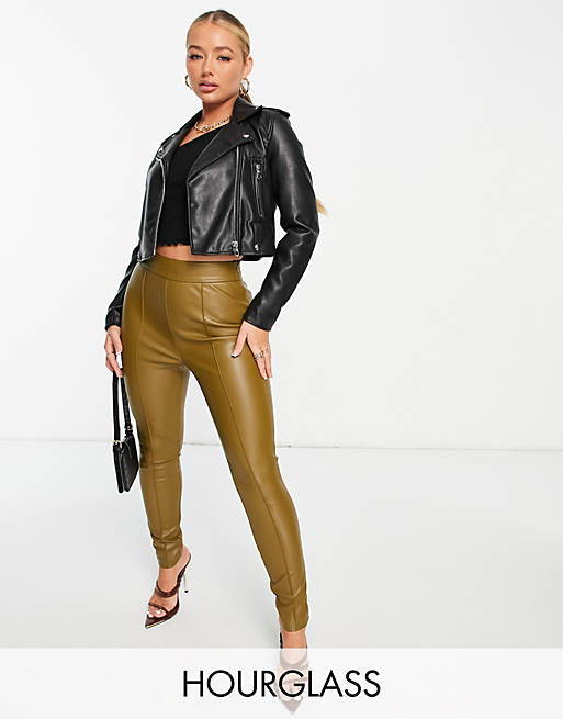 ASOS DESIGN Hourglass pintuck faux leather pants in khaki green