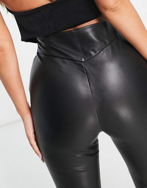 ASOS DESIGN Hourglass pintuck leather look trouser in black