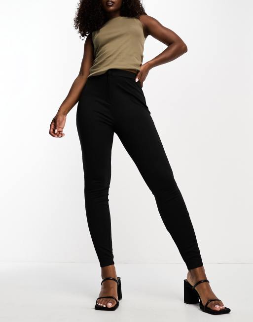 ZARA High Waisted Ponte Knit‎ Moto Leggings Black Ribbed Side