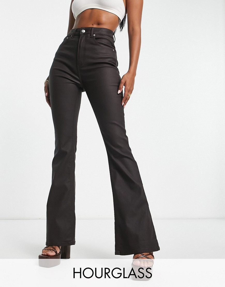 Asos Design Hourglass Power Stretch Flared Jean In Coated Chocolate Brown