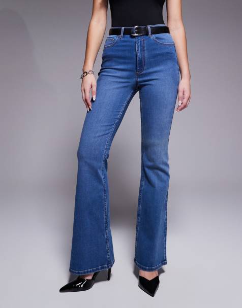 ASOS DESIGN Hourglass power stretch sculpt flare jeans in dark mid wash - view 1