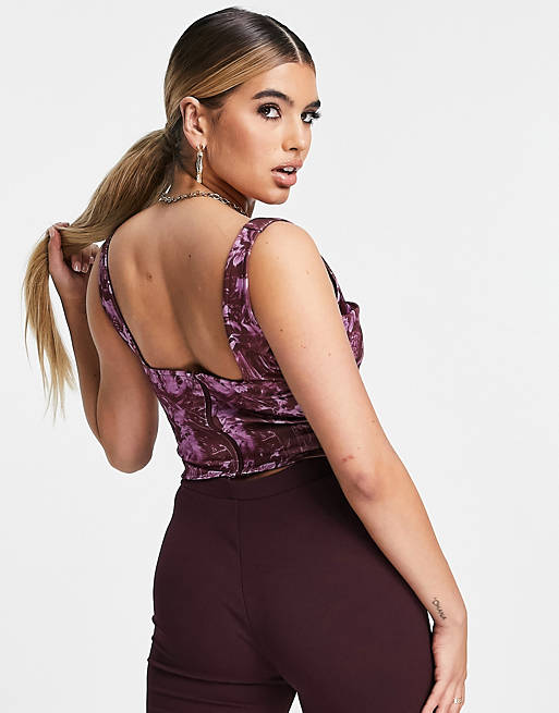  Hourglass printed corset top in pink and burgundy floral 
