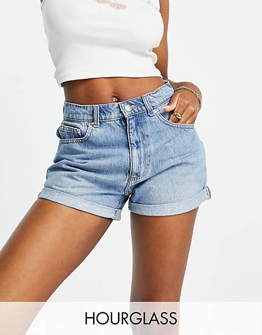Women Hourglass recycled denim high rise 'slouchy' mom shorts in midwash 