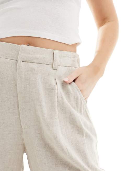 ASOS DESIGN Hourglass relaxed straight leg linen blend pants in natural , 2 of 5