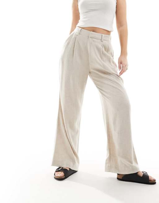 ASOS DESIGN Hourglass relaxed straight leg linen blend pants in natural , 4 of 5