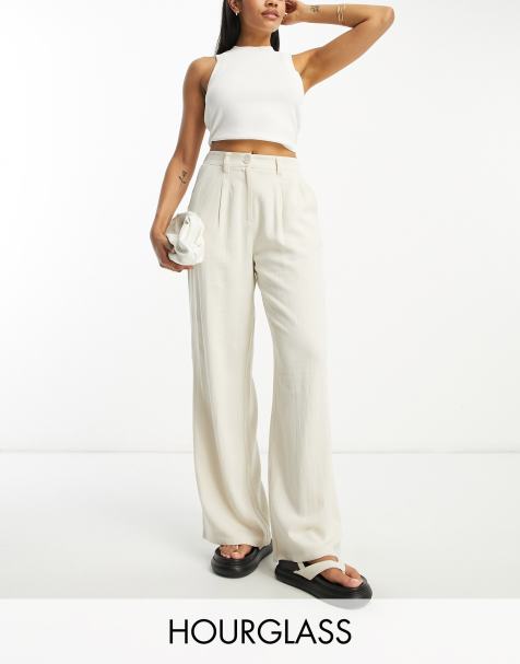 ASOS DESIGN Hourglass relaxed straight leg trousers with linen in stone