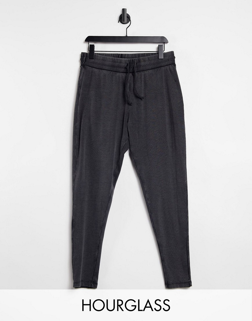 ASOS DESIGN Hourglass rib legging in acid wash with tie waist in charcoal-Grey