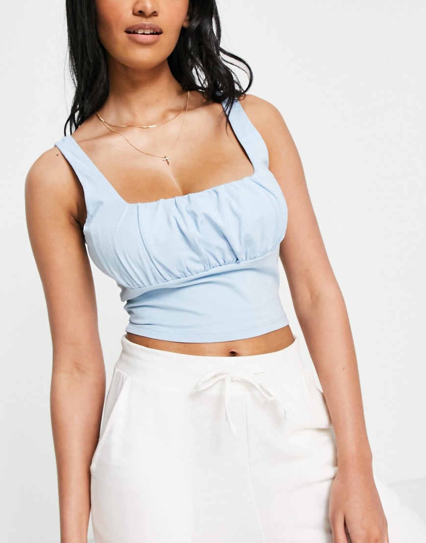 ASOS DESIGN Hourglass ruched bust cami in blue-Blues