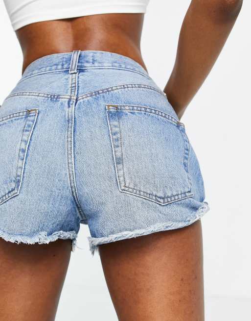 ASOS DESIGN Hourglass - Ruimvallende short van denim met halfhoge taille in midwash - BLACK, 3 van 4