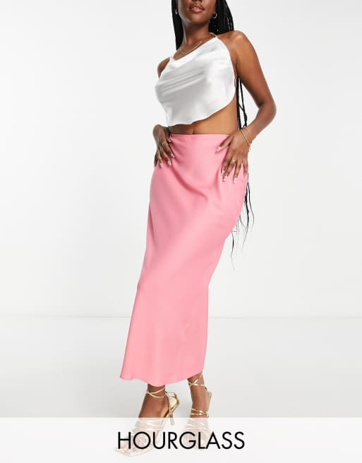 ASOS DESIGN Hourglass - Satijnen midi-sliprok met schuingesneden zoom in bubblegum roze