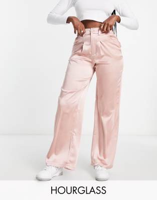 Asos Design Satin Dad Pants In Pink In Pink