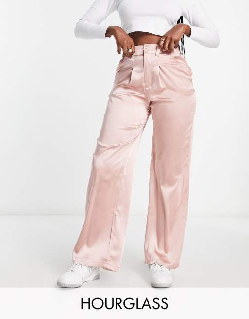 ASOS DESIGN Hourglass satin dad pants in pink | ASOS