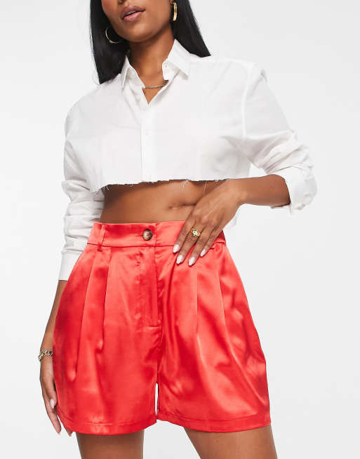 ASOS DESIGN Hourglass satin shorts in red, 2 of 4