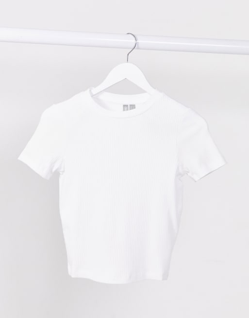 ASOS DESIGN – Hourglass –Schmales, geripptes T-Shirt in Weiß