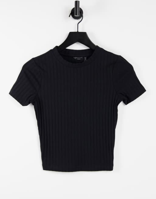 ASOS DESIGN Hourglass – Schmales, geripptes T-Shirt in Schwarz