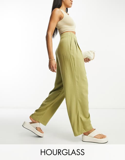 ASOS DESIGN Hourglass seamed waist pant with linen in olive