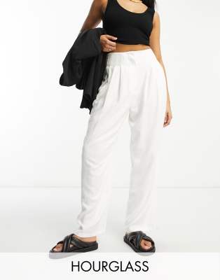 ASOS DESIGN Hourglass seamed waist pant with linen in white