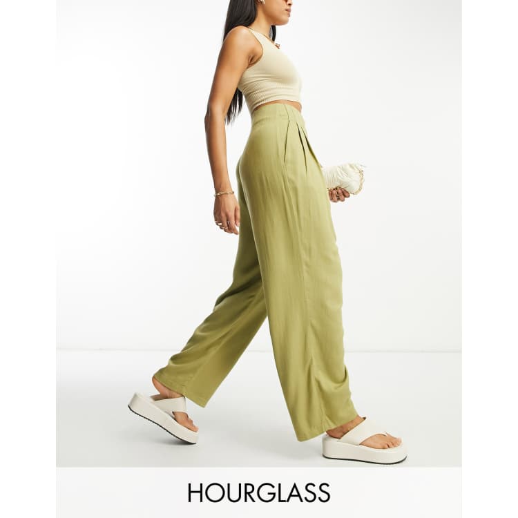 ASOS DESIGN Hourglass seamed waist trouser with linen in olive | ASOS