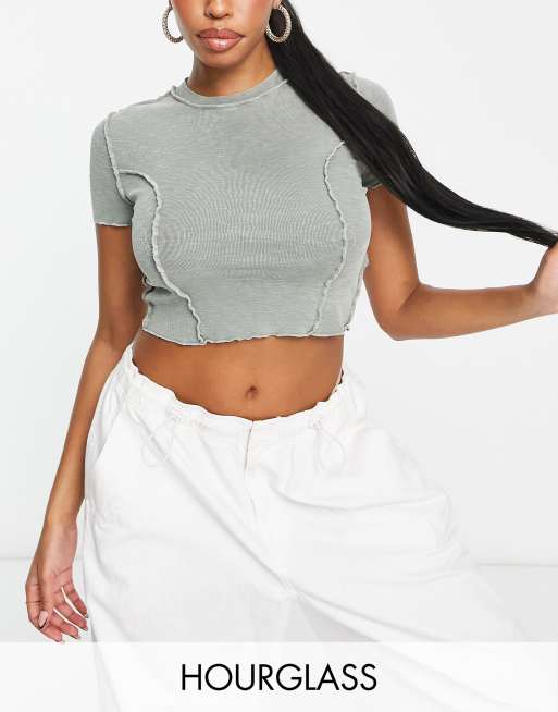 ASOS DESIGN Hourglass short sleeve slubby seam baby tee in khaki