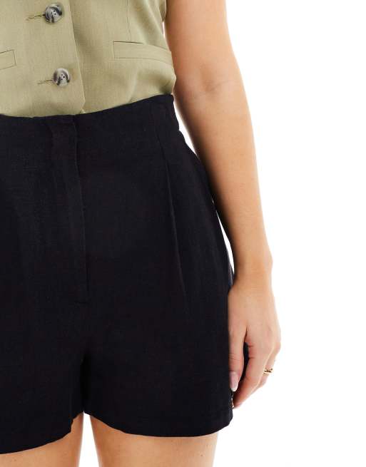 ASOS DESIGN Hourglass - Short taille haute à pinces en lin mélangé - Noir, 4 de 5