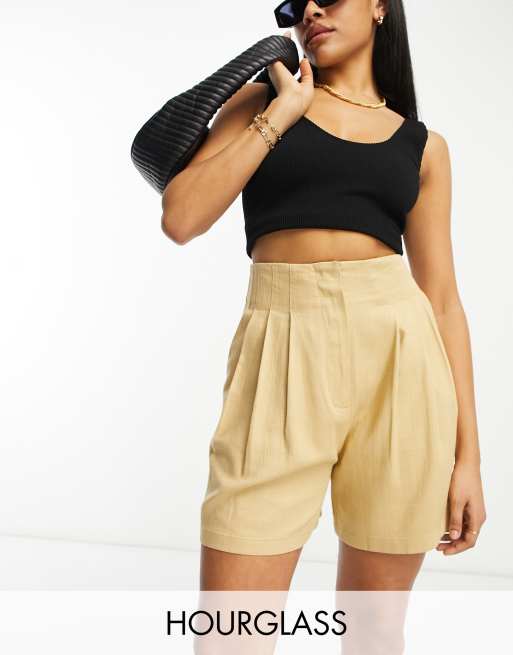 Asos Design Hourglass Shorts Mit Leinenanteil In Neutraler Farbe Und